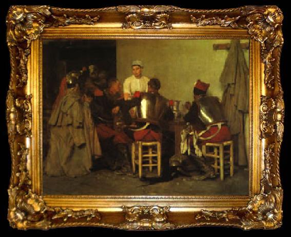 framed  Guillaume Regamey Cuirassiers at the Tavern, ta009-2